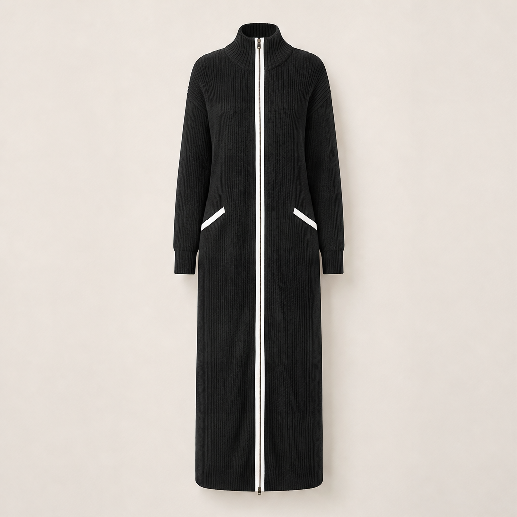 Velmora – Abito Maxi in Maglia con Profili a Contrasto Black