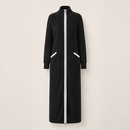 Velmora – Abito Maxi in Maglia con Profili a Contrasto Black