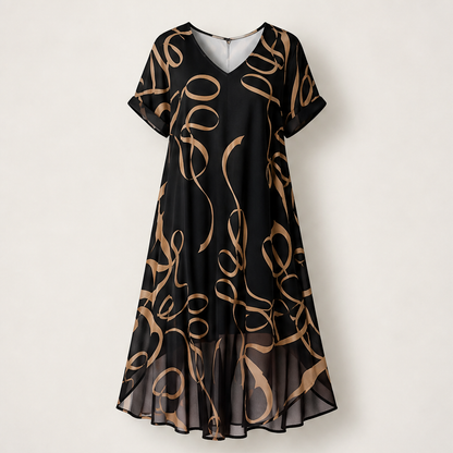 Verolena – Scollo a V Doppio Strato Vestito Midi Black