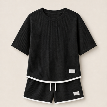 Vaffelo – Completo Loungewear in Maglia a Waffle Black