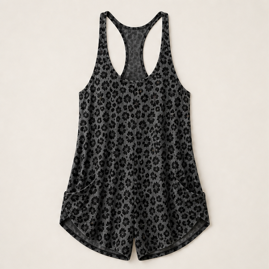 Velmara – Tuta Skort Leopardata Senza Maniche Grey