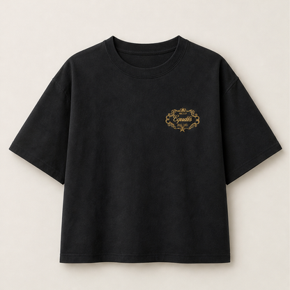 Corvalle – T-Shirt Boxy con Stampa Ricamata Black