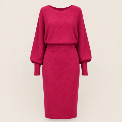 Velmara – Abito Girocollo in Maglia a Manica Lunga Fuchsia