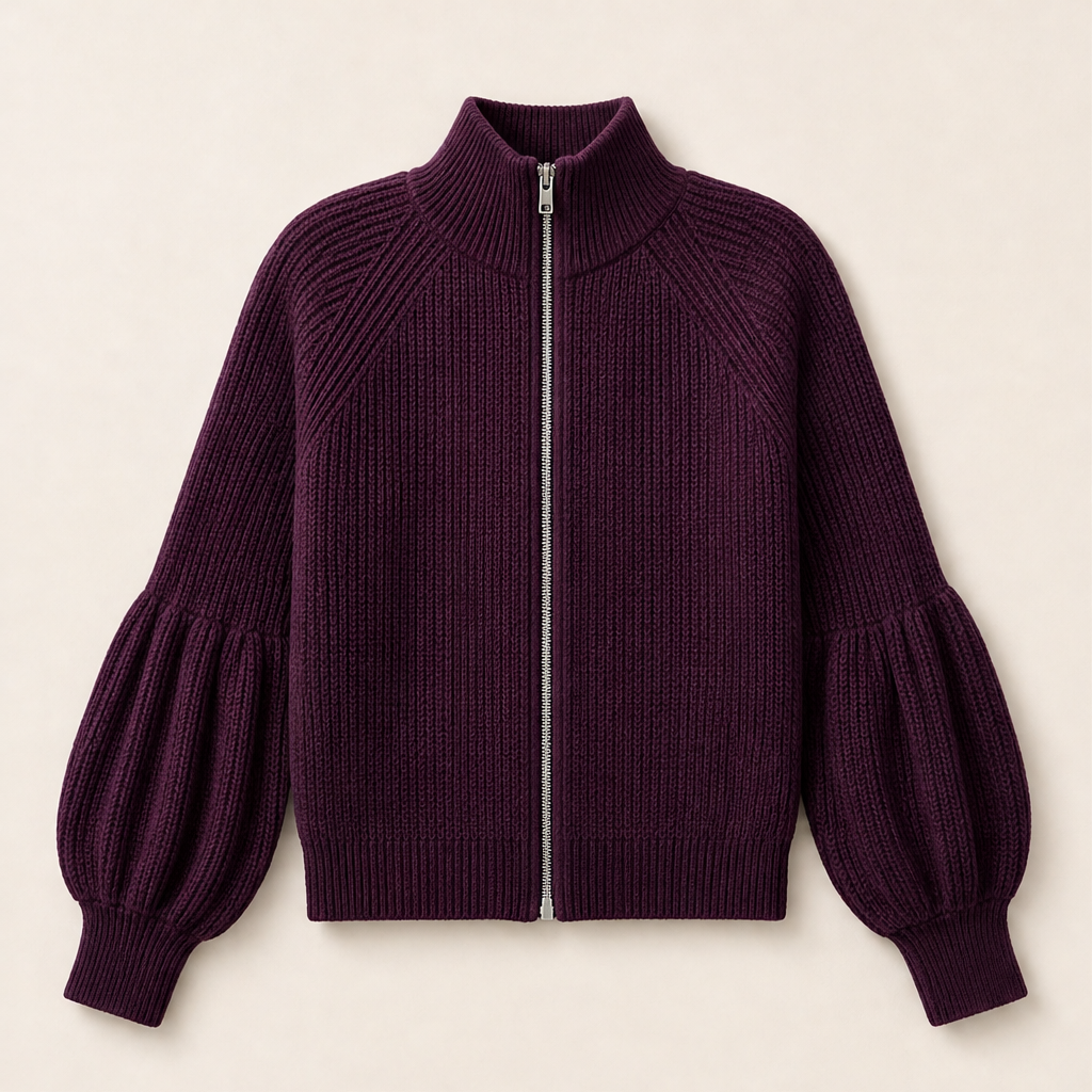 Vionetta – Maglione Zip a Maniche a Lanterna Burgundy