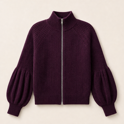 Vionetta – Maglione Zip a Maniche a Lanterna Burgundy