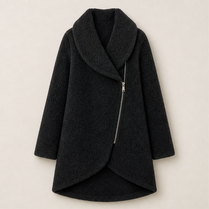 Morvante – Cappotto Lungo in Pile Asimmetrico Black