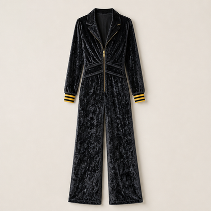 Velmora – Tuta Jumpsuit in Velluto con Zip Black