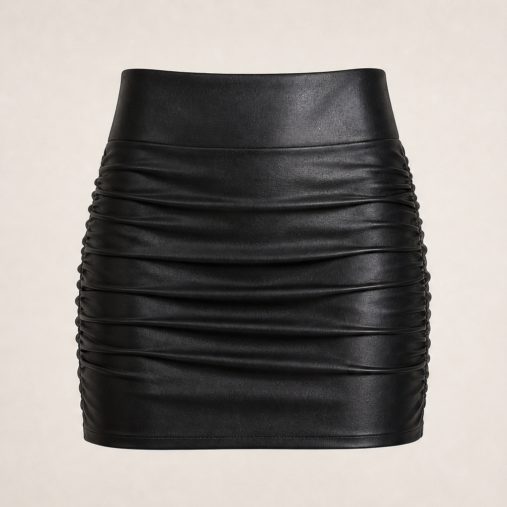 Novarella – Minigonna Arricciata in Similpelle Contenitiva Black