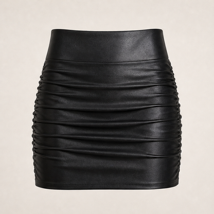 Novarella – Minigonna Arricciata in Similpelle Contenitiva Black