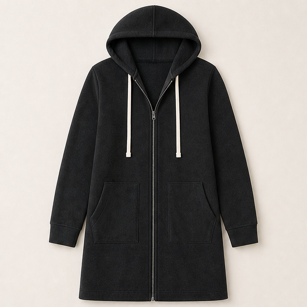 Felisora – Felpa Lunga con Cappuccio e Zip Black
