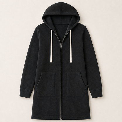 Felisora – Felpa Lunga con Cappuccio e Zip Black