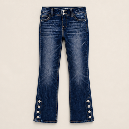 Velmira – Jeans Slim Vita Alta con Bottoni alla Caviglia Navy