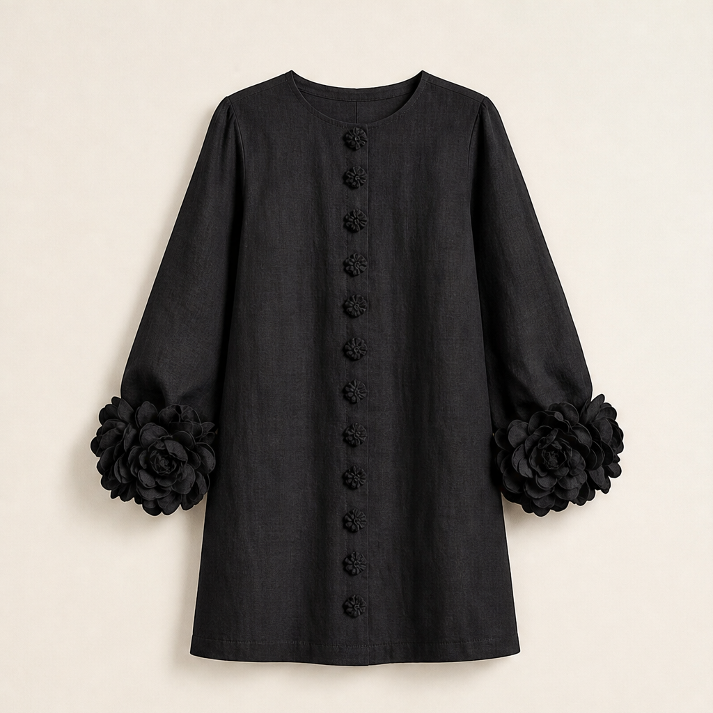Florenne – Abito Mini con Polsini Floreali Black