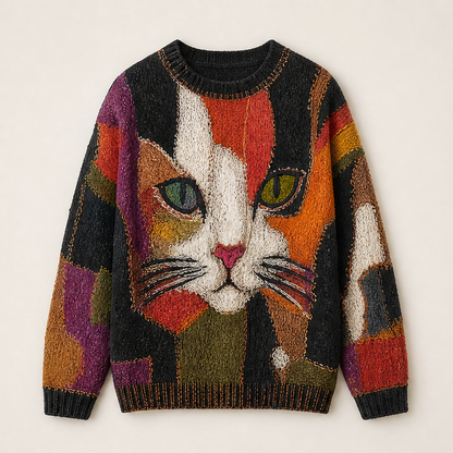 Chaya – Maglione Patchwork Ricamato Faccia di Gatto Black