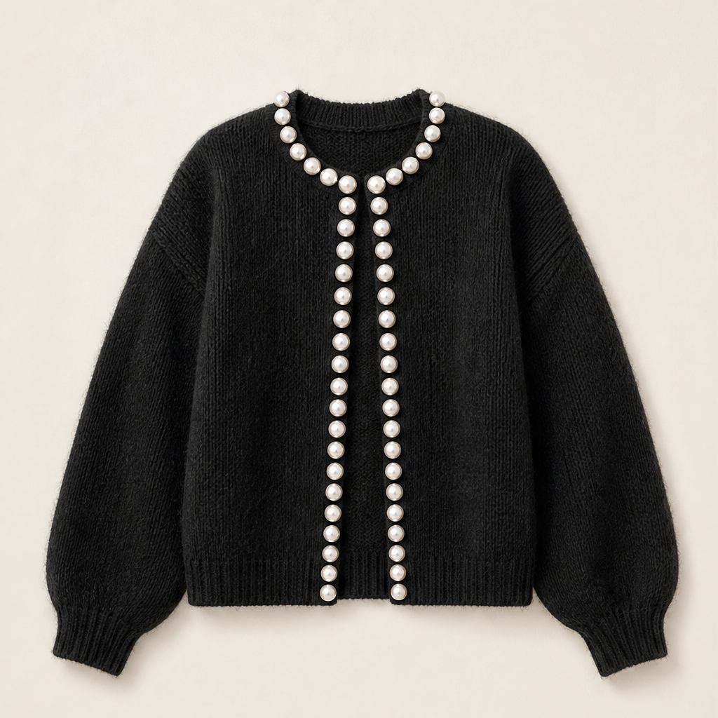 Perlavia – Cardigan in Maglia con Perle Black