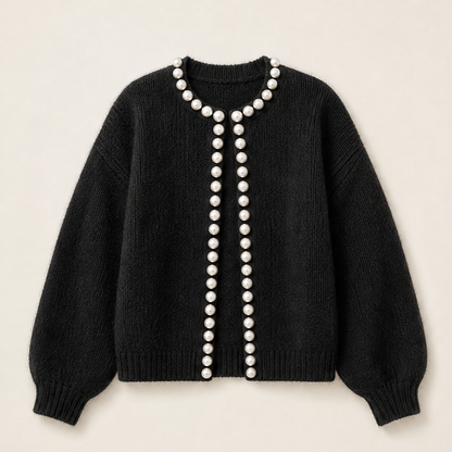 Perlavia – Cardigan in Maglia con Perle Black
