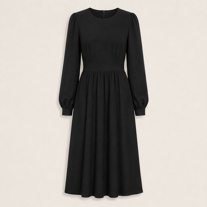 Novarella – Abito Midi a Maniche Lunghe in Crêpe Black