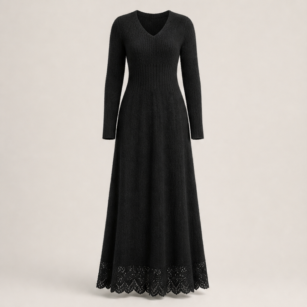 Velmora – Abito Maxi in Maglia con Pizzo Black