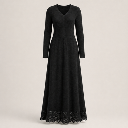 Velmora – Abito Maxi in Maglia con Pizzo Black