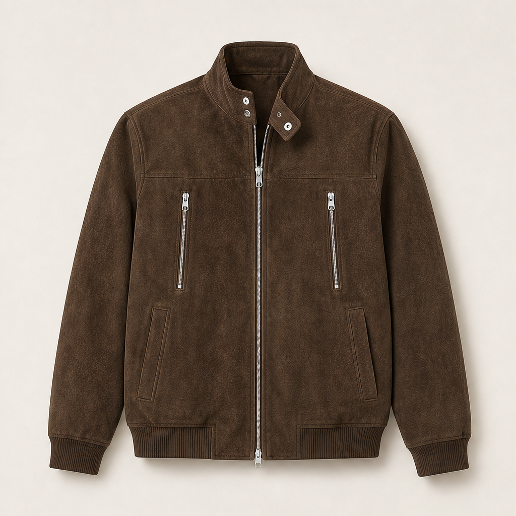 Velmara – Giacca Bomber Scamosciata Collo Coreano Brown