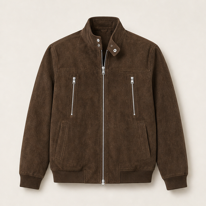 Velmara – Giacca Bomber Scamosciata Collo Coreano Brown