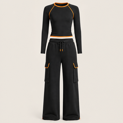 Velmora – Completo Top e Pantaloni Color Block Sportivo Black