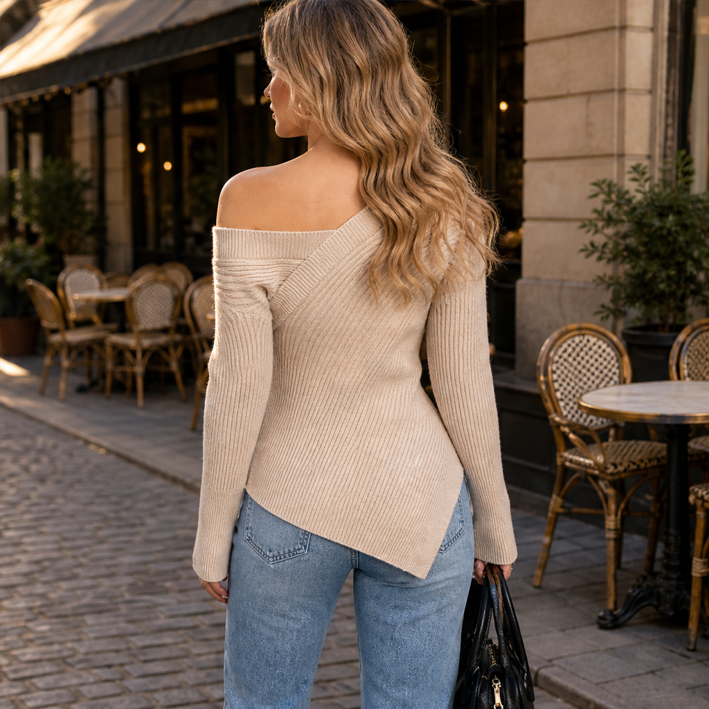 Novarielle – Top in Maglia Asimmetrico Spalle Scoperte lifestyle