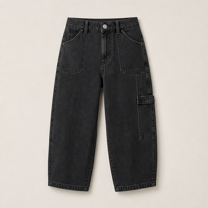 Barrelia – Jeans Barrel Fit Cropped Vita Media Black