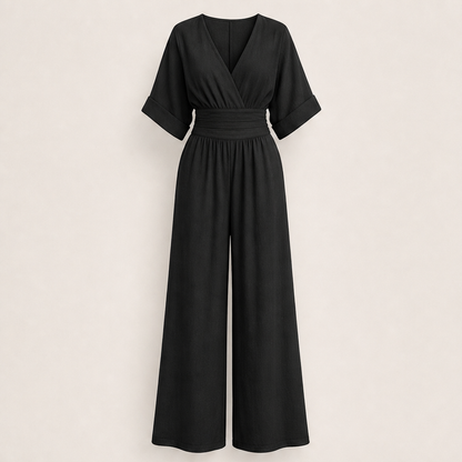 Venalia – Tuta Scollo a V Vita Alta Gamba Larga Black