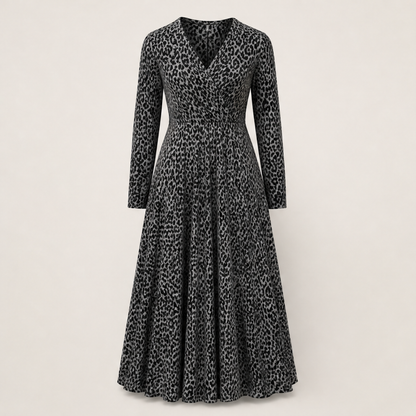 Ventalia – Abito Lungo Maniche Lunghe Leopardato Grey