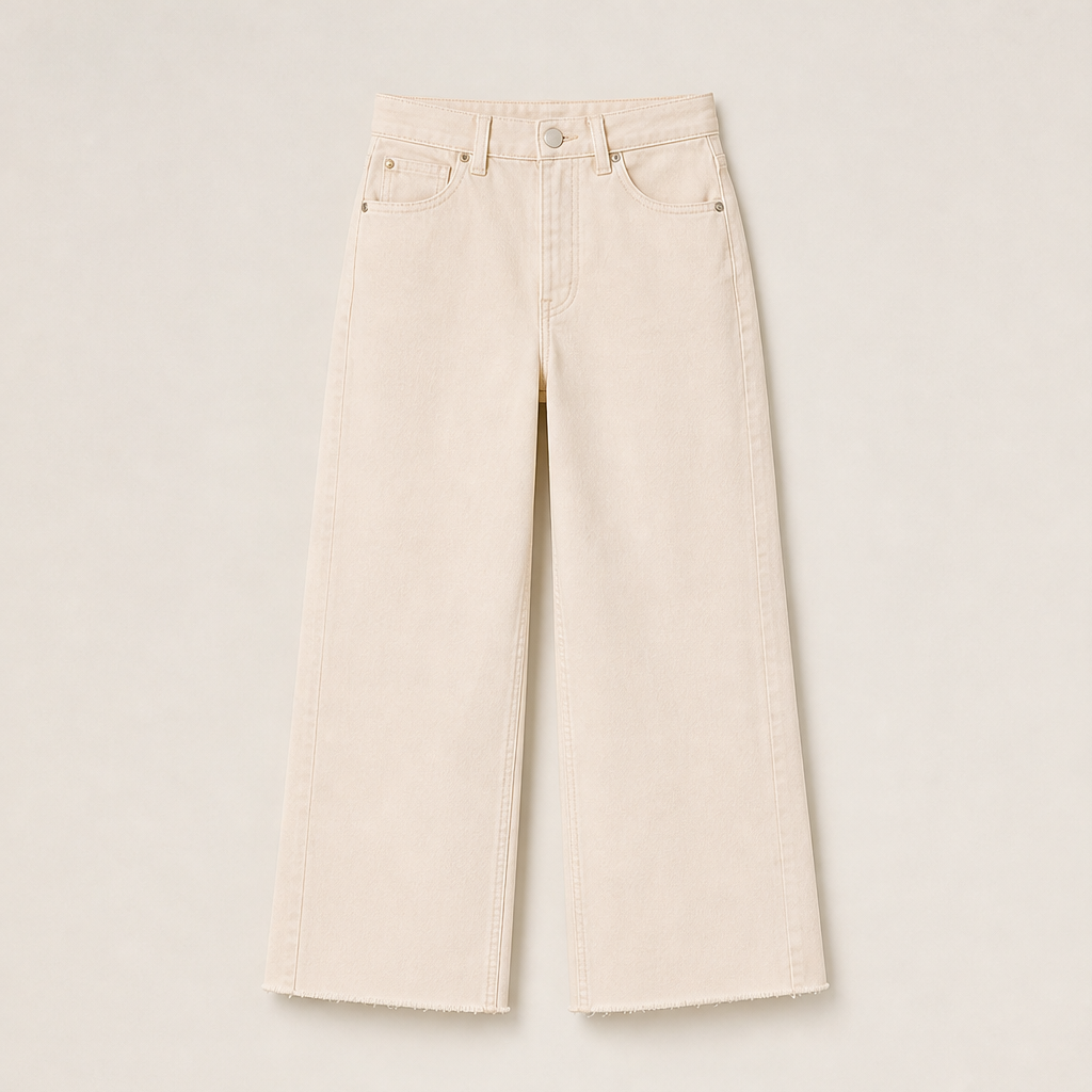 Calvetta – Jeans Dritti a Vita Alta Crop Beige