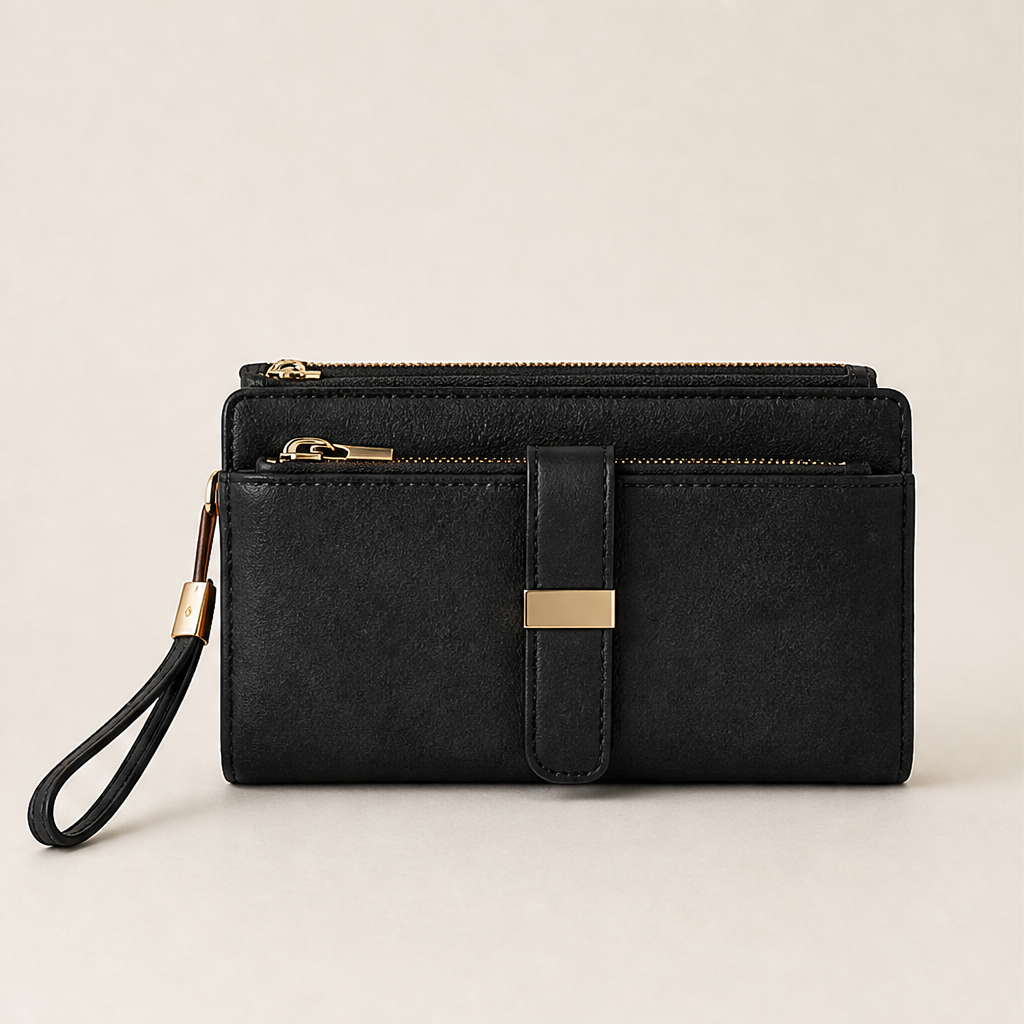 Valenna – Portafoglio Lungo in Pelle con Blocco RFID Black