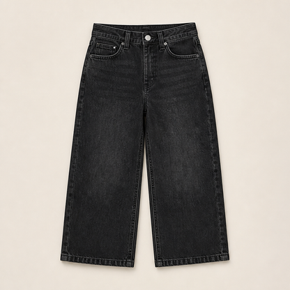 Vareska – Jeans Larghi Cropped a Vita Media Black