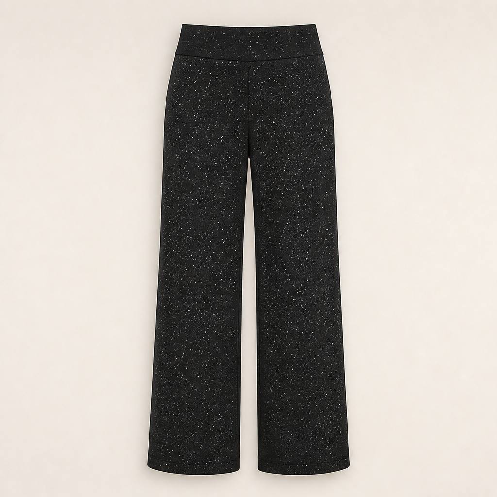 Lucenta – Pantaloni a Gamba Dritta Glitterati Vita Alta Black