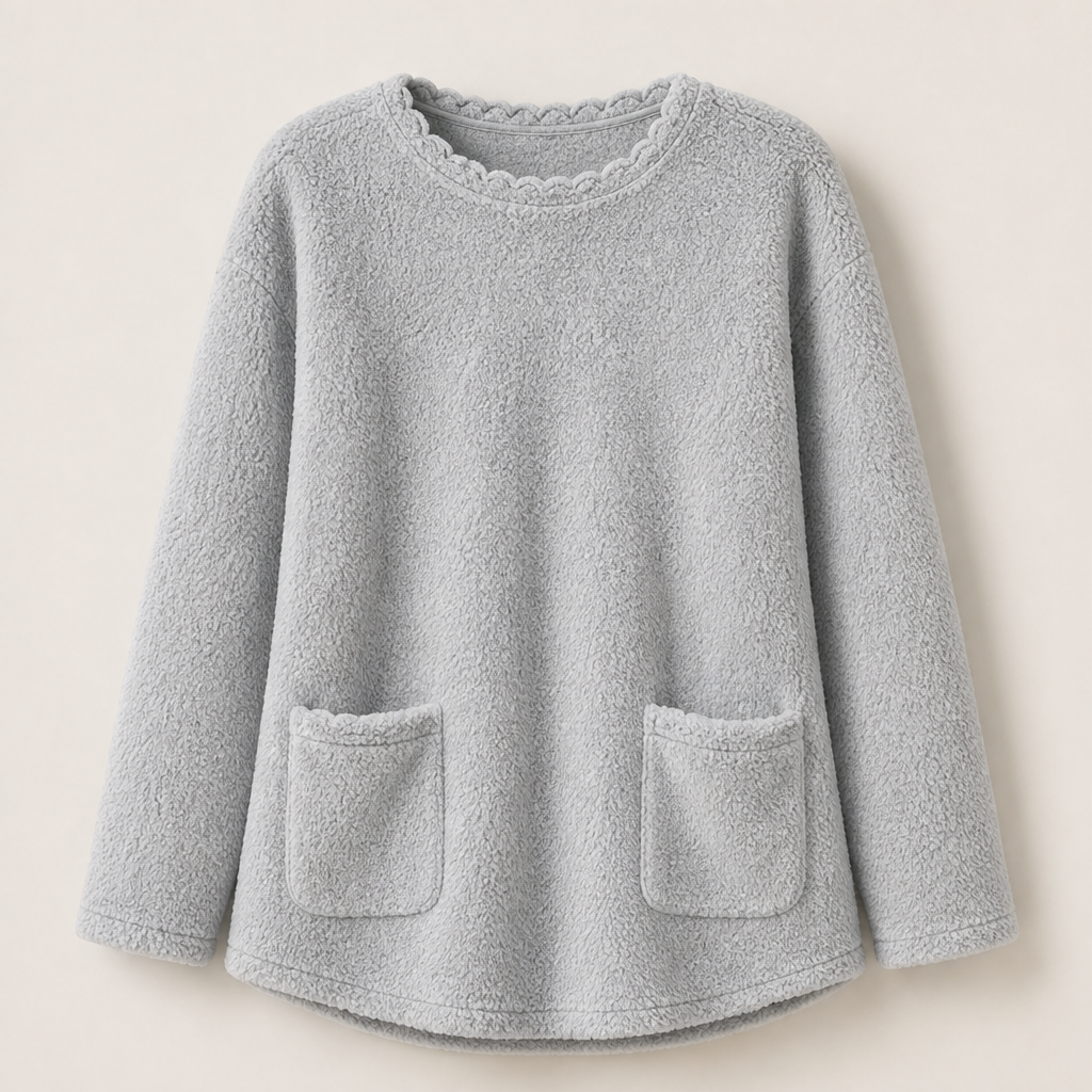 Calorena – Top Girocollo Effetto Peluche Manica Lunga Grey