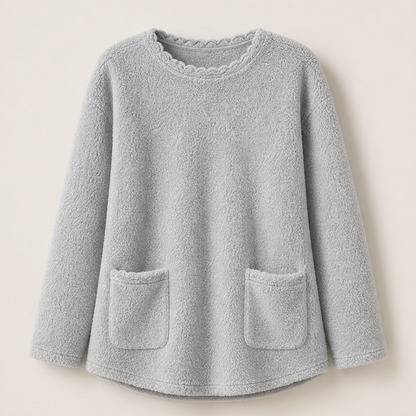 Calorena – Top Girocollo Effetto Peluche Manica Lunga Grey