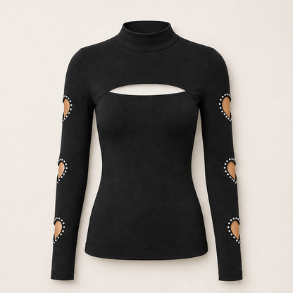 Amorella – Top Collo Alto con Cutout a Cuore Black