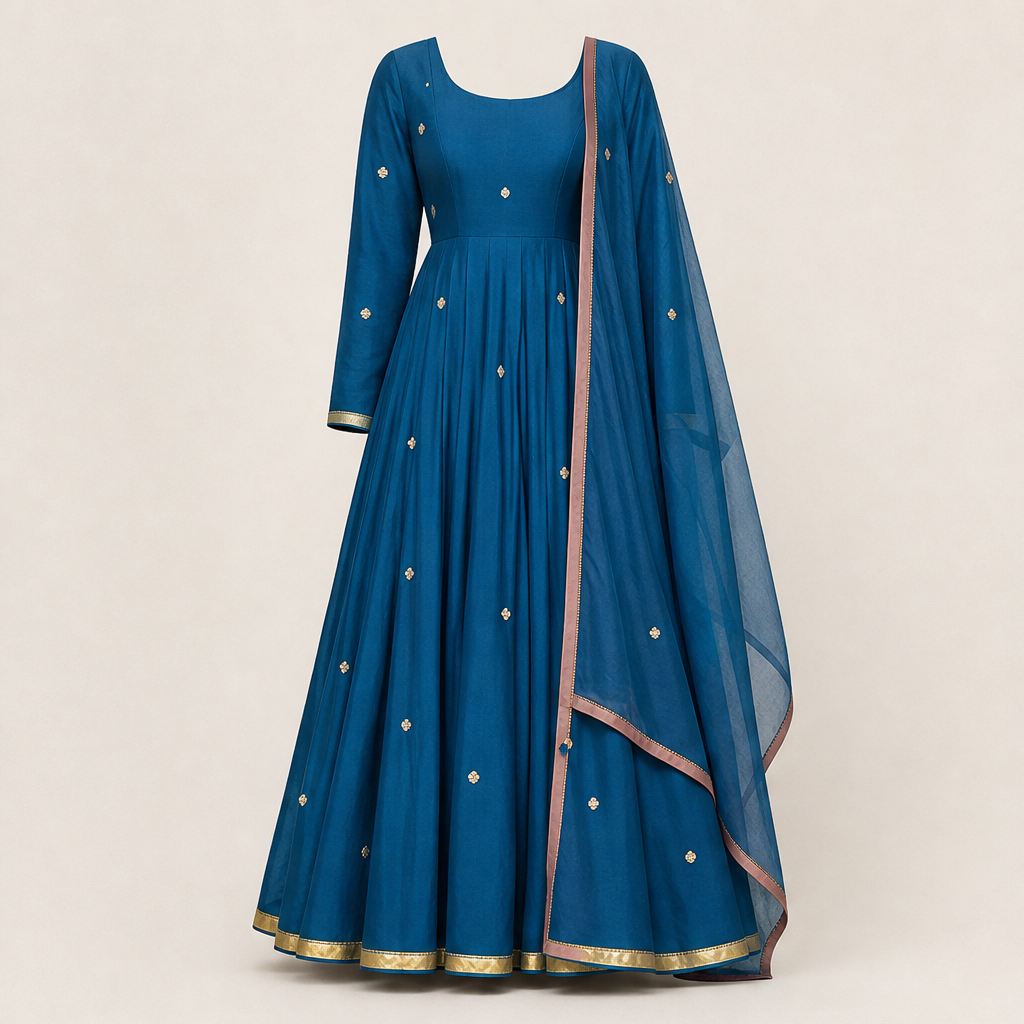Narayani – Abito Anarkali Ricamato con Dupatta Peacock Blue