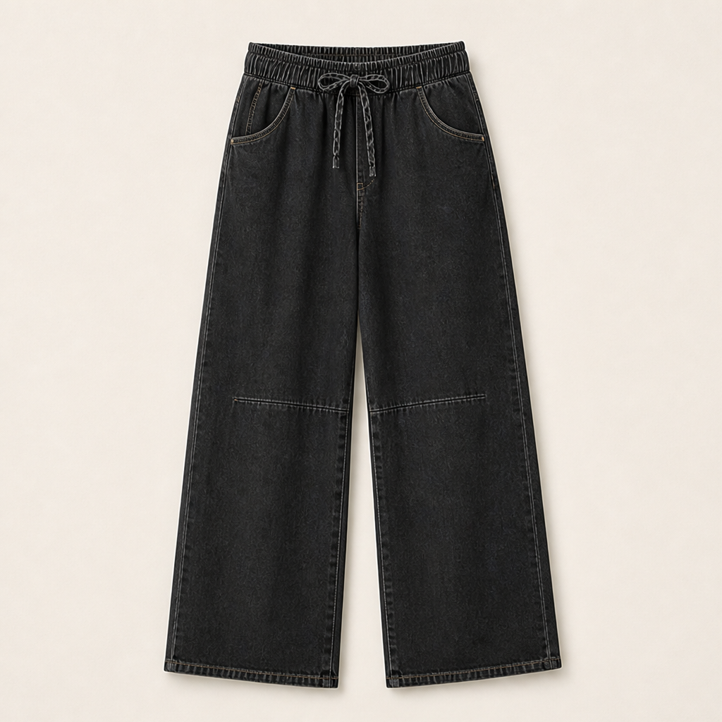 Velasca – Jeans Ampi a Vita Elastica con Coulisse Black