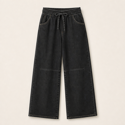 Velasca – Jeans Ampi a Vita Elastica con Coulisse Black