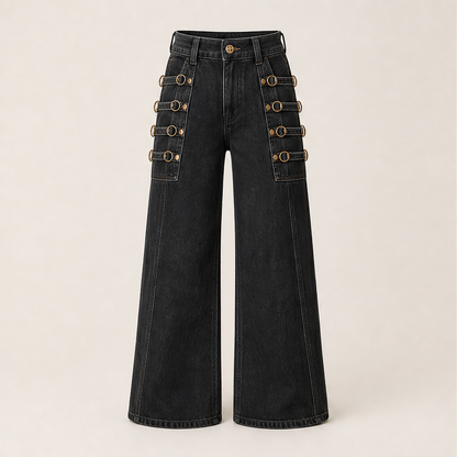 Vaquelia – Jeans a Vita Alta Gamba Larga con Fibbia Black