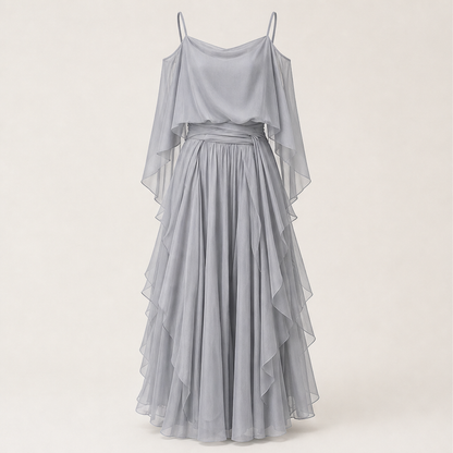Venalia – Abito Lungo in Chiffon Spalle Scoperte Grey