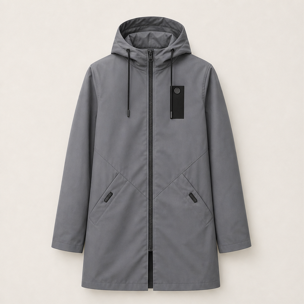 Zidoo – Trench Impermeabile con Cappuccio Midi Grey