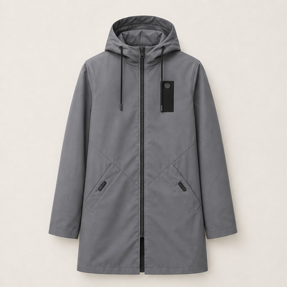 Zidoo – Trench Impermeabile con Cappuccio Midi Grey
