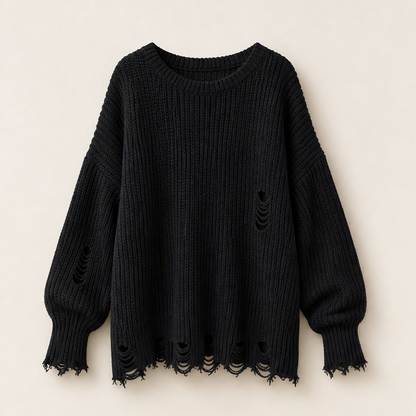 Vellara – Maglione Oversize Traforato Effetto Strappato Black