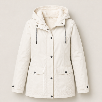 Calorena – Giacca con Cappuccio Foderata in Pile Cream
