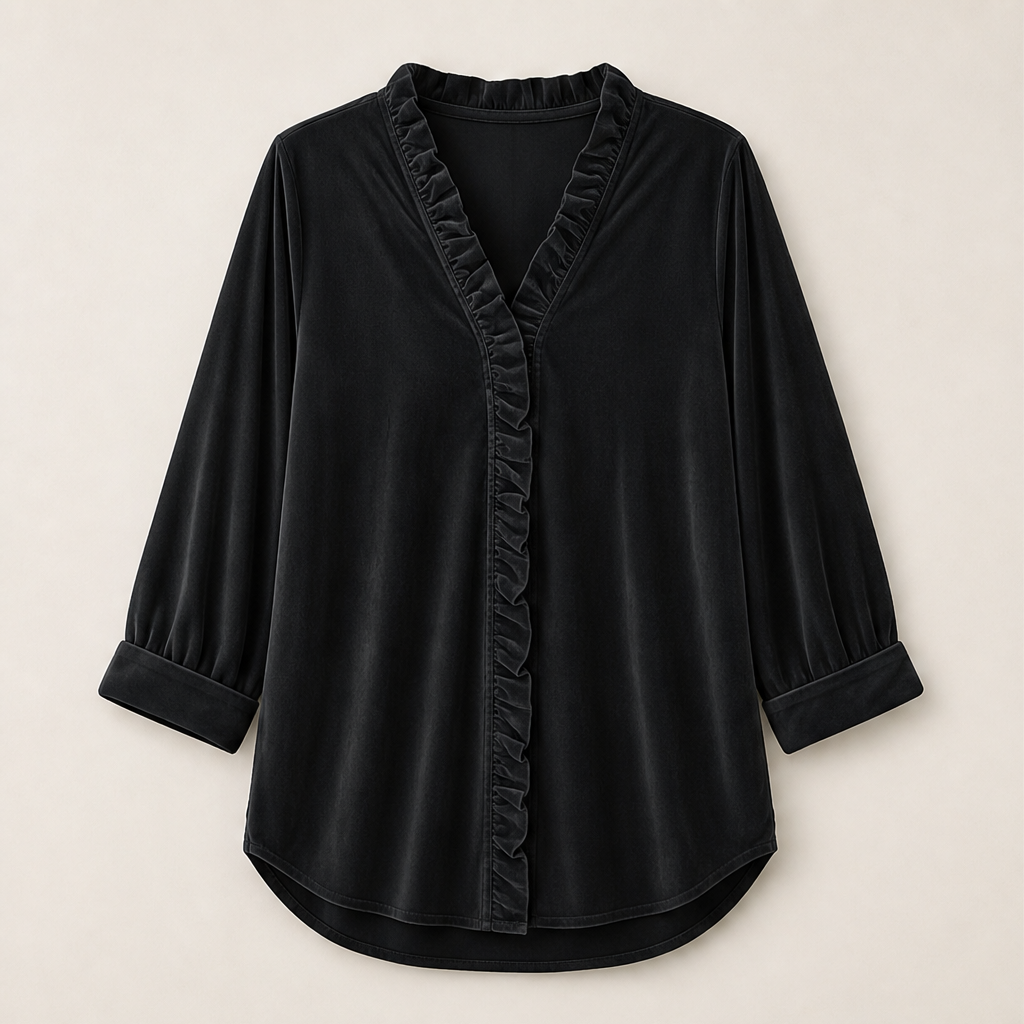 Velluna – Camicia in Velluto con Collo Arricciato Black