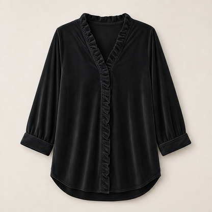 Velluna – Camicia in Velluto con Collo Arricciato Black