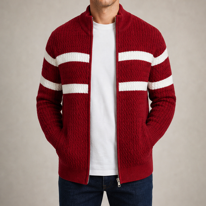Varnoci – Cardigan Uomo a Righe con Zip Red
