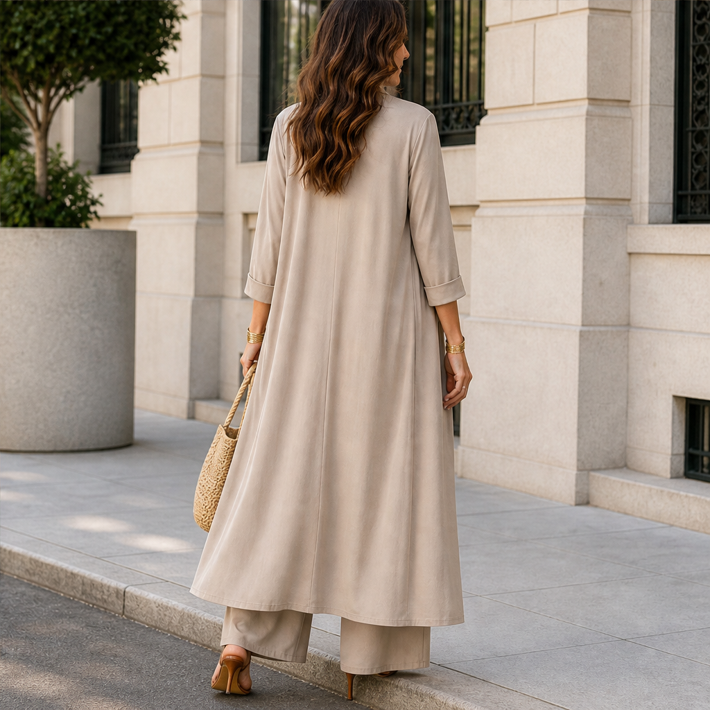 Velmora – Completo 3 Pezzi Top, Pantaloni e Cardigan Lungo lifestyle